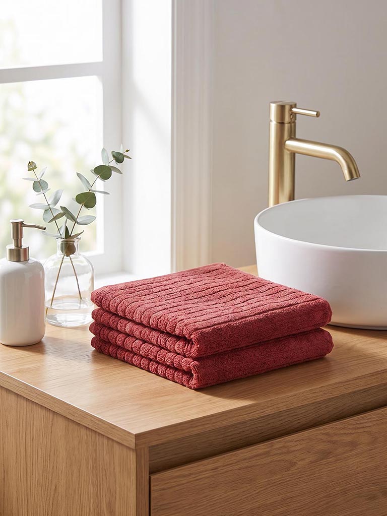 Westside Home Red Self-Striped Face Towels - Set of 2