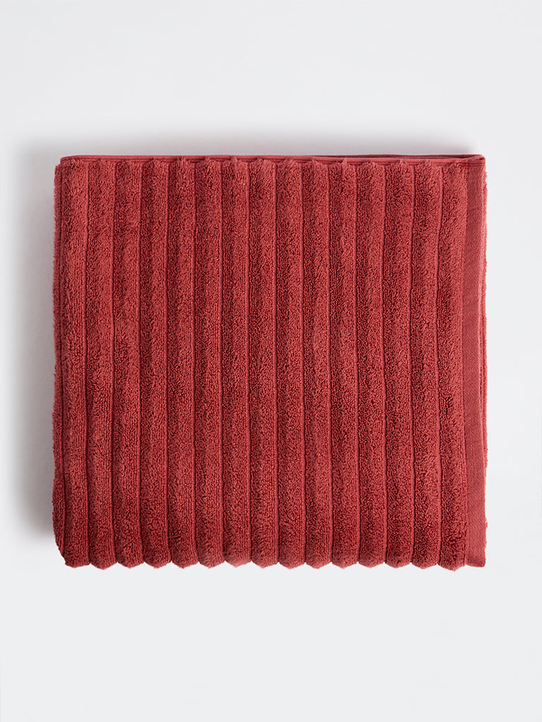 Westside Home Red Self-Striped Bath Towel