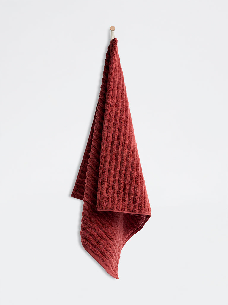 Westside Home Red Self-Striped Bath Towel