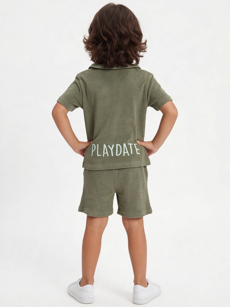 HOP Kids Boys Olive Fruit Printed Cotton T-Shirt and Shorts Set
