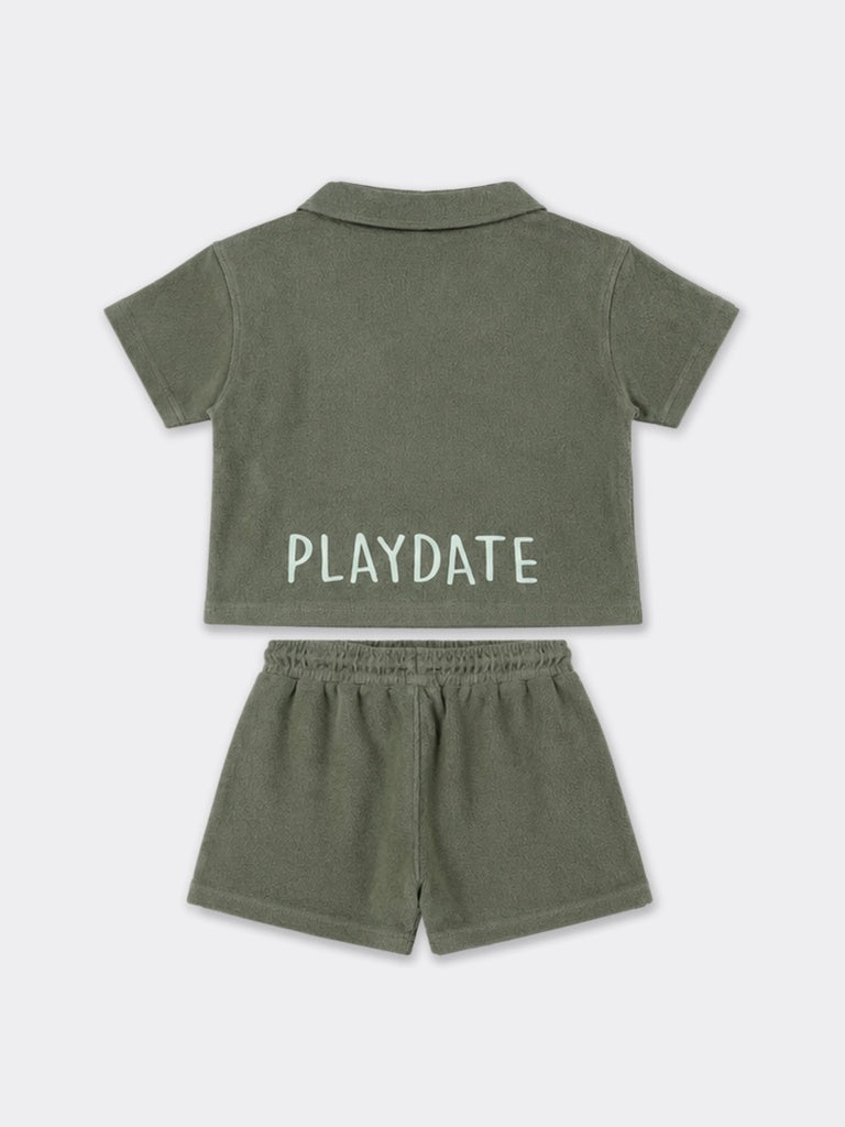 HOP Kids Boys Olive Fruit Printed Cotton T-Shirt and Shorts Set