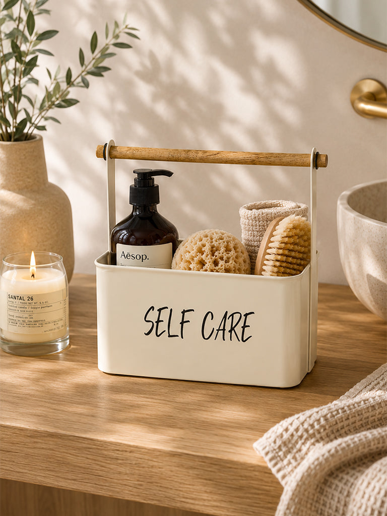 Westside Home Cream Self Care Text Printed Caddy