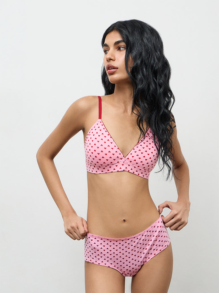 Superstar Pink Heart Printed Low-Rise Cotton-Blend Briefs