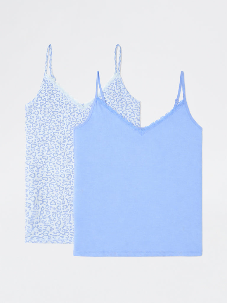 Superstar Blue Printed Cotton-Blend Camisoles - Pack of 2