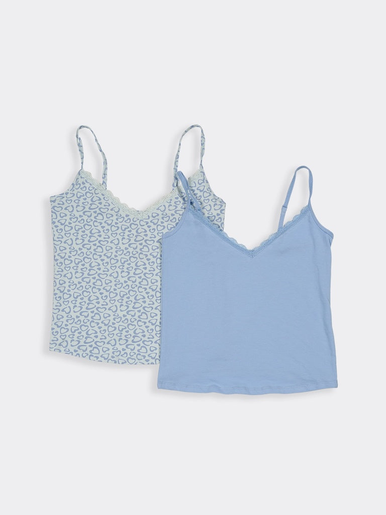Superstar Blue Printed Cotton-Blend Camisoles - Pack of 2