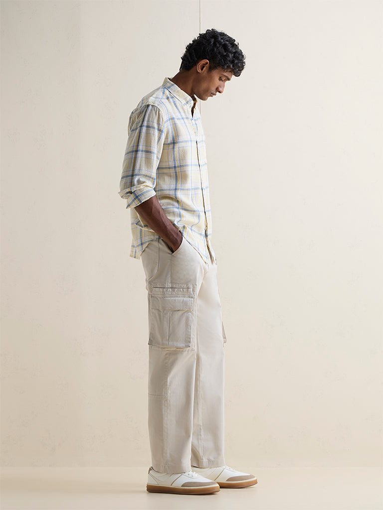WES Casuals Off-White Relaxed-Fit Mid-Rise Cotton Cargo Pants