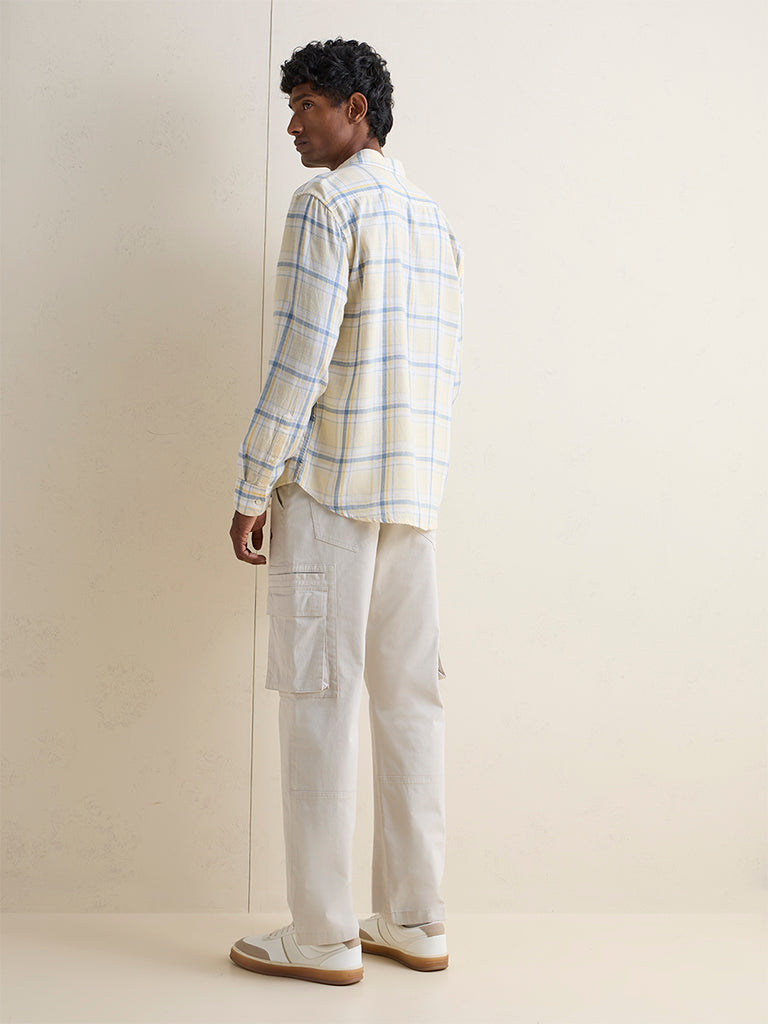 WES Casuals Off-White Relaxed-Fit Mid-Rise Cotton Cargo Pants