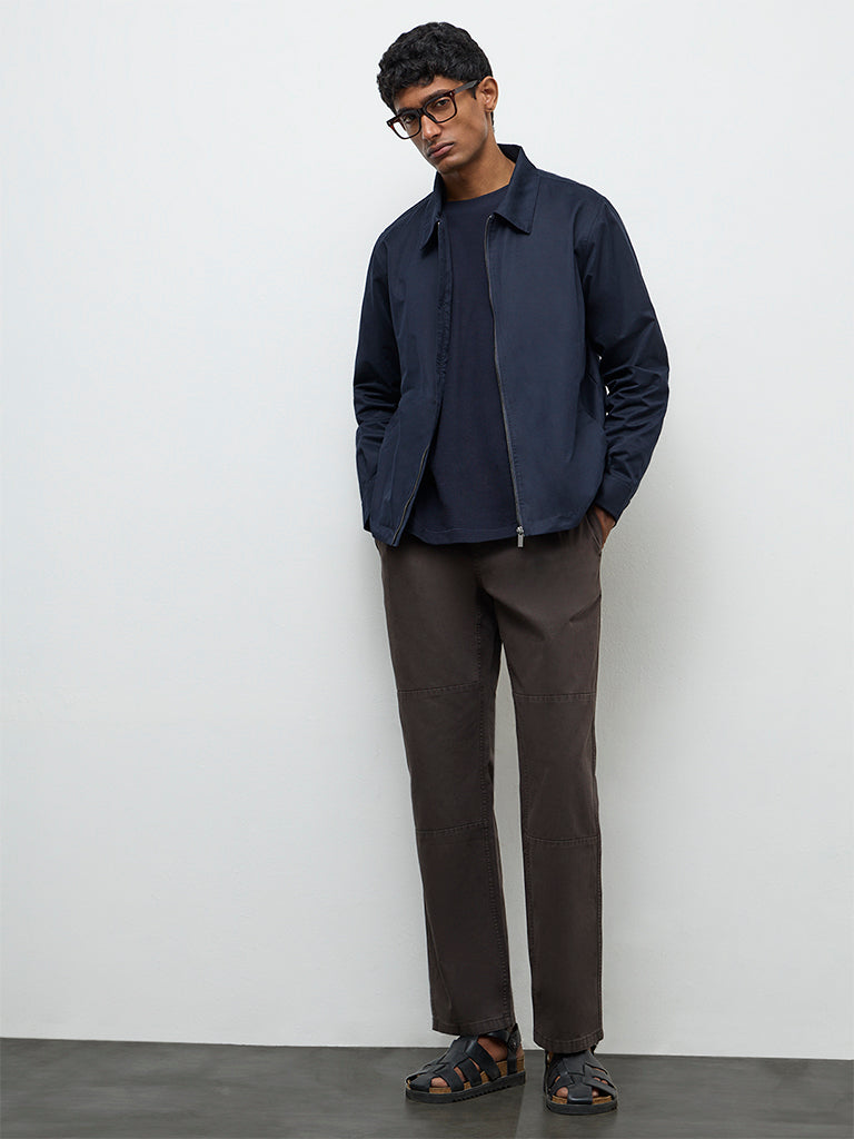 WES Casuals Dark Brown Cotton Relaxed-Fit Mid-Rise Pants