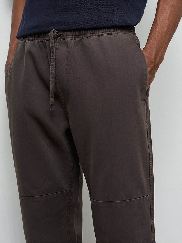 WES Casuals Dark Brown Cotton Relaxed-Fit Mid-Rise Pants