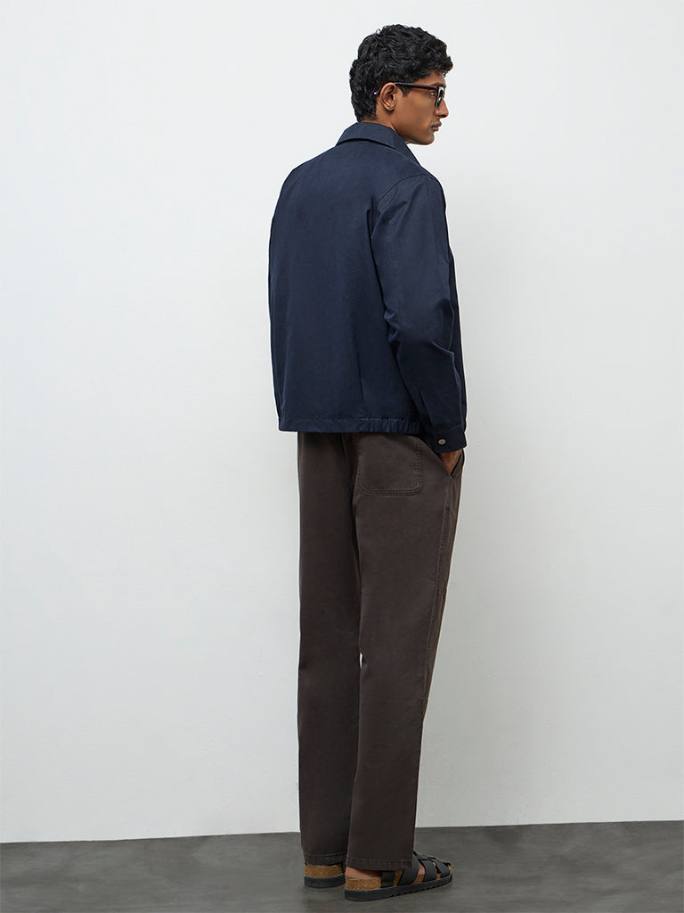 WES Casuals Dark Brown Cotton Relaxed-Fit Mid-Rise Pants