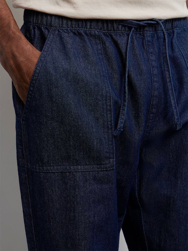 WES Casuals Navy Relaxed-Fit Mid-Rise Cotton Pants