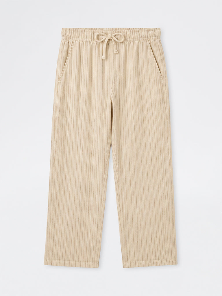 ETA Cream Striped Relaxed-Fit Mid-Rise Cotton Chinos