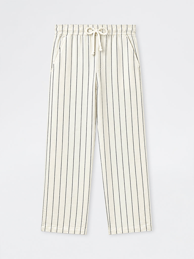 ETA White Striped Relaxed-Fit Mid-Rise Cotton Chinos