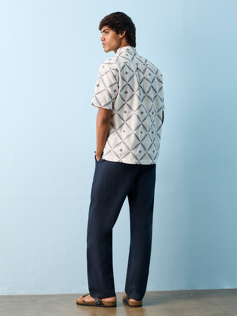 ETA Navy Relaxed-Fit Mid-Rise Cotton-Blend Chinos