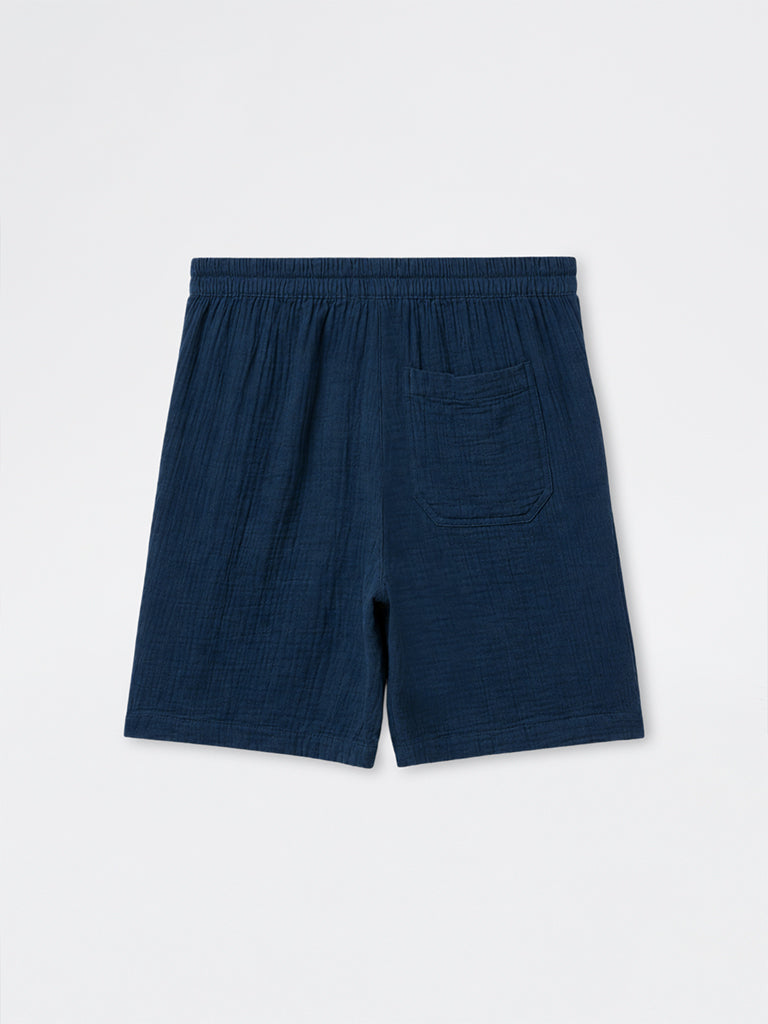 ETA Indigo Crinkle Textured Relaxed-Fit Mid-Rise Cotton Shorts