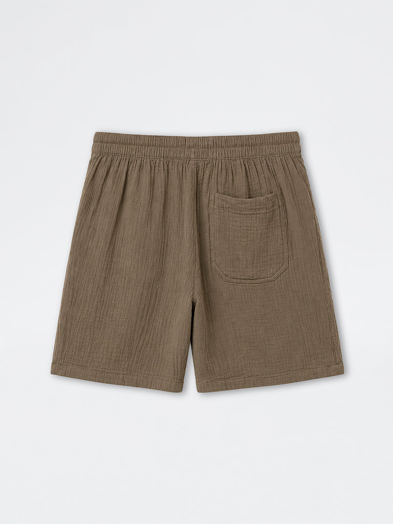 ETA Olive Crinkle Textured Relaxed-Fit Mid-Rise Cotton Shorts