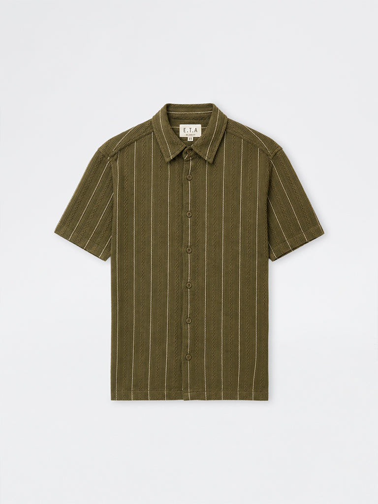 ETA Olive Striped Relaxed-Fit Cotton Shirt