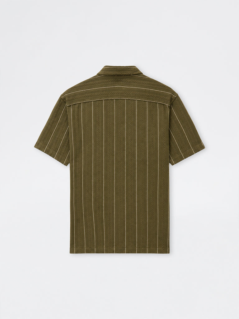 ETA Olive Striped Relaxed-Fit Cotton Shirt