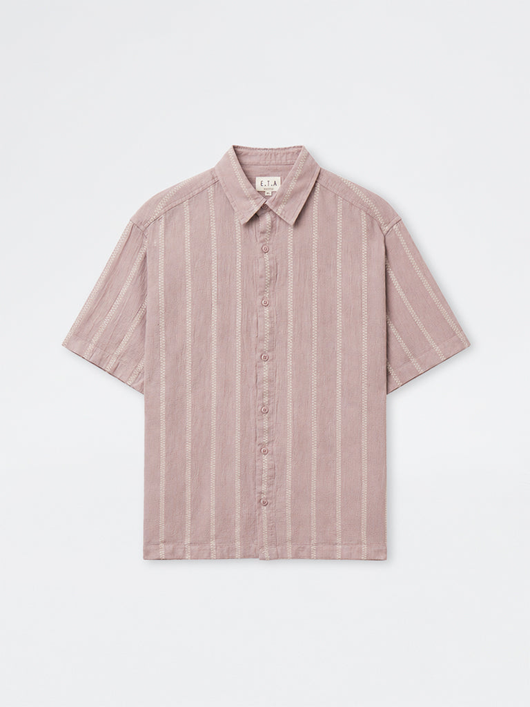 ETA Dusty Pink Striped Relaxed-Fit Cotton Shirt
