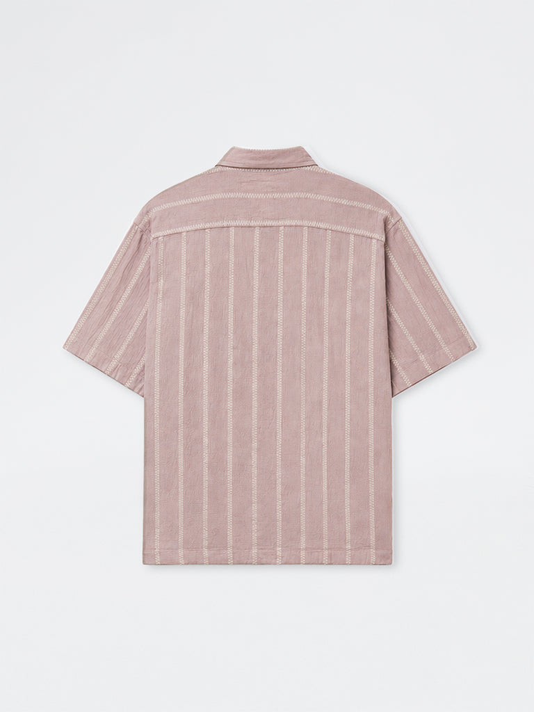 ETA Dusty Pink Striped Relaxed-Fit Cotton Shirt