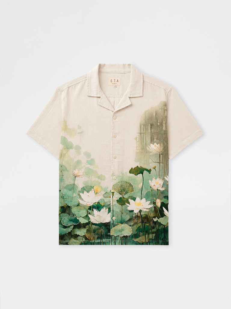 ETA Off-White Floral Printed Relaxed-Fit Cotton Shirt