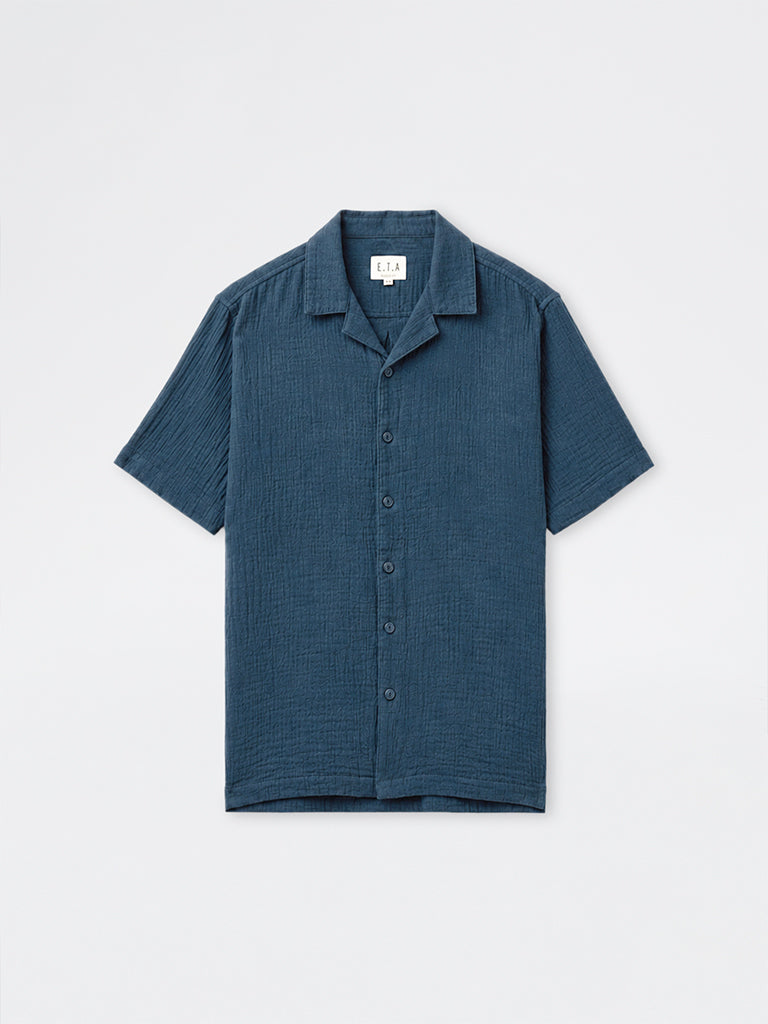 ETA Indigo Crinkle-Textured Relaxed-Fit Cotton Shirt