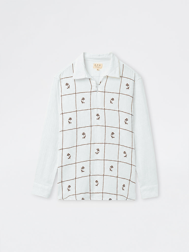 ETA Off-White Floral Embroidered Relaxed-Fit Cotton Shirt
