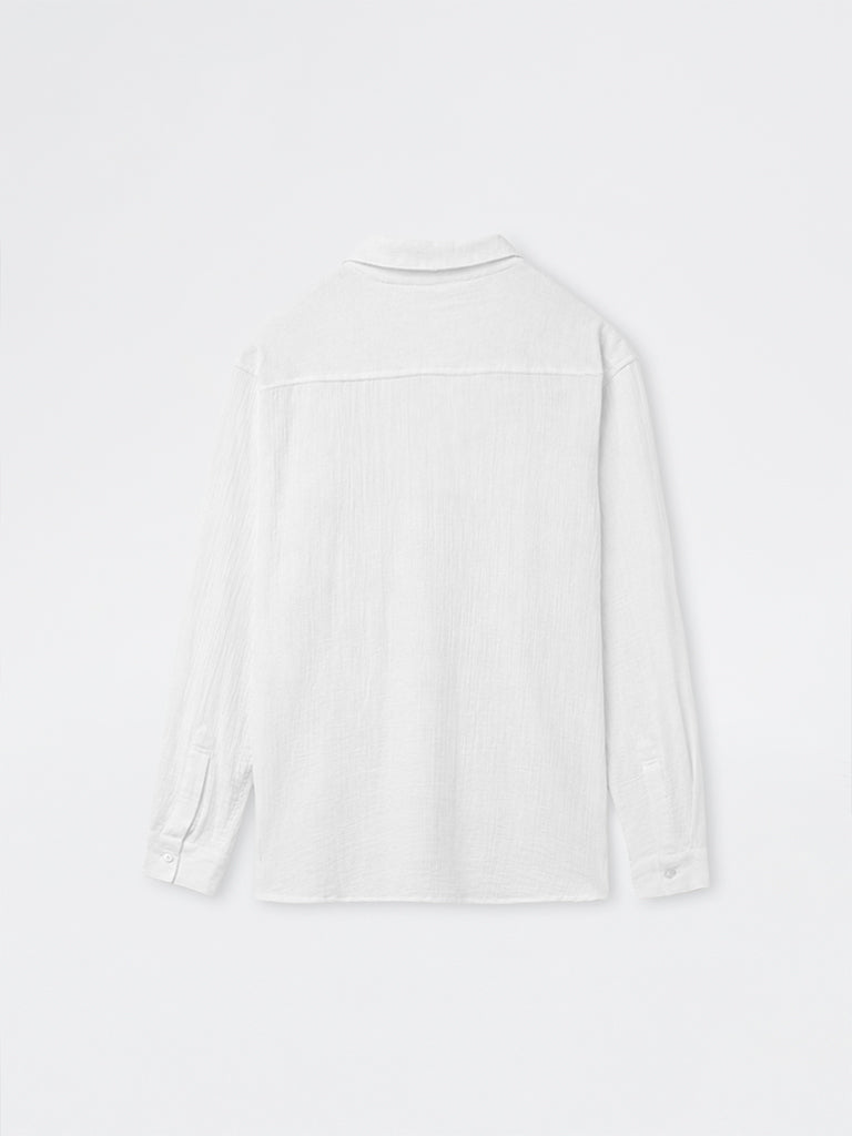ETA Off-White Floral Embroidered Relaxed-Fit Cotton Shirt