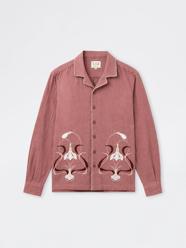 ETA Dusty Pink Floral Embroidered Relaxed-Fit Cotton Shirt