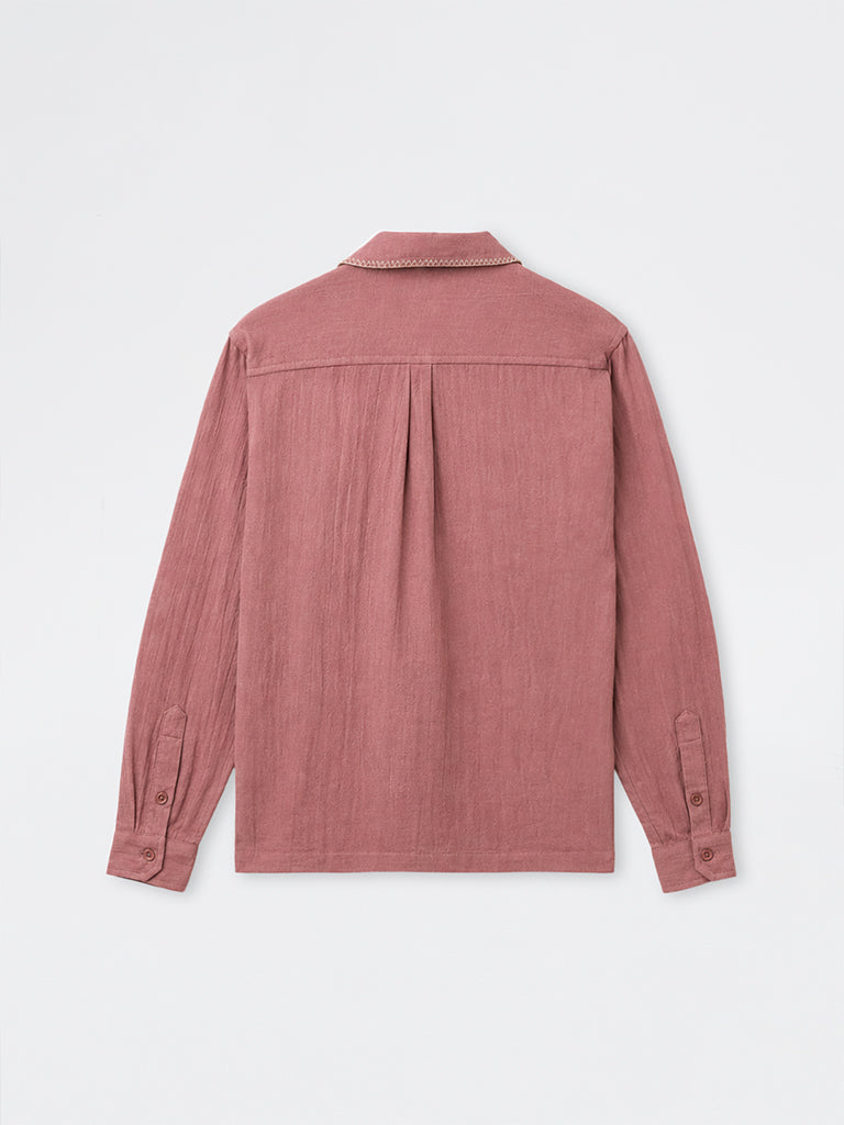 ETA Dusty Pink Floral Embroidered Relaxed-Fit Cotton Shirt