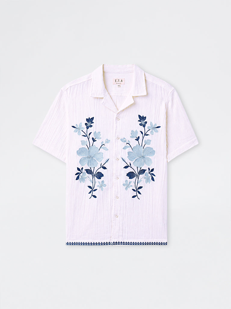 ETA Off-White Floral Embroidered Relaxed-Fit Cotton Shirt