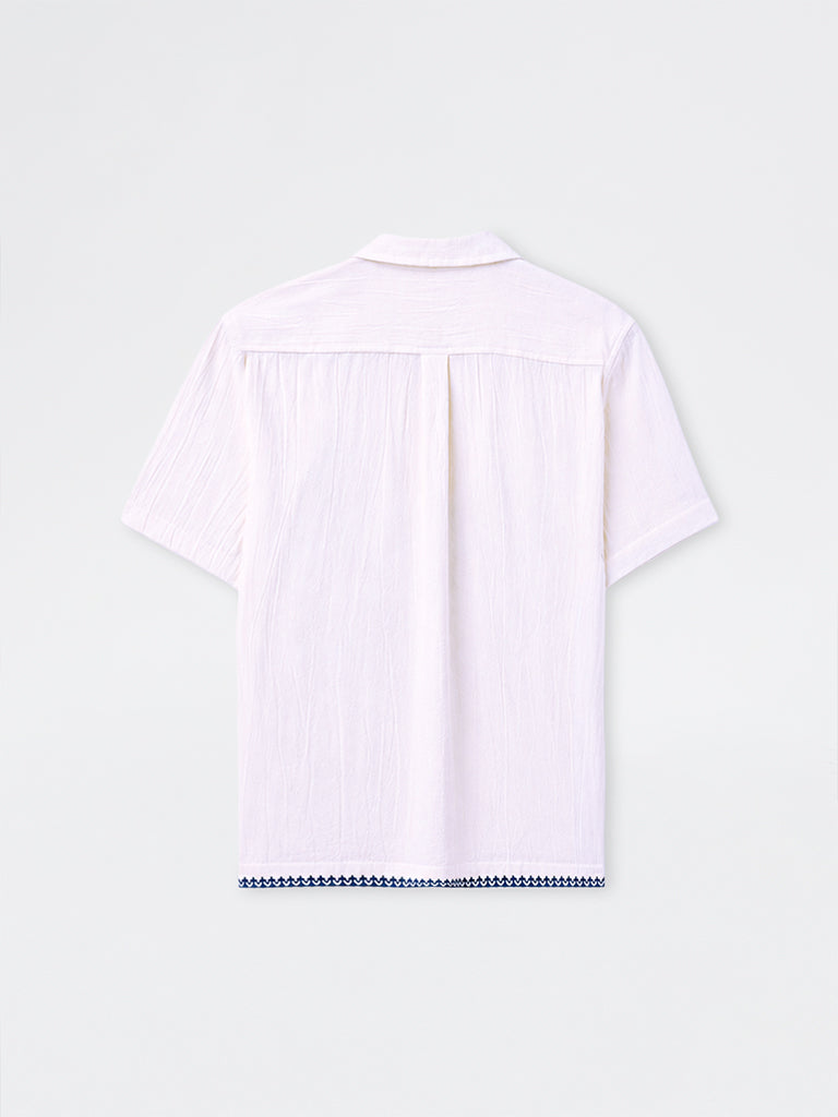 ETA Off-White Floral Embroidered Relaxed-Fit Cotton Shirt