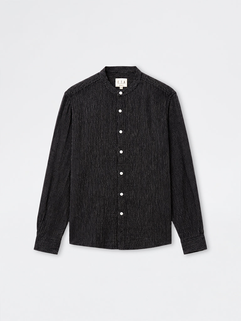 ETA Black Striped Relaxed-Fit Cotton Shirt