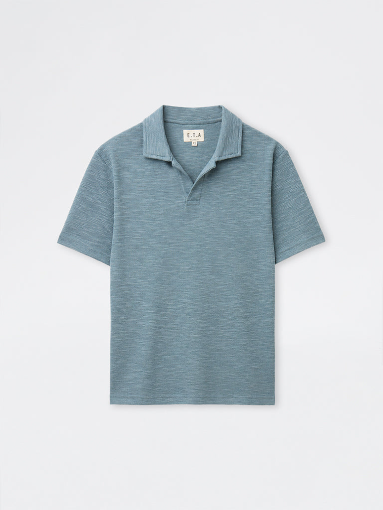ETA Dusty Blue Relaxed-Fit Polo Cotton-Blend T-Shirt
