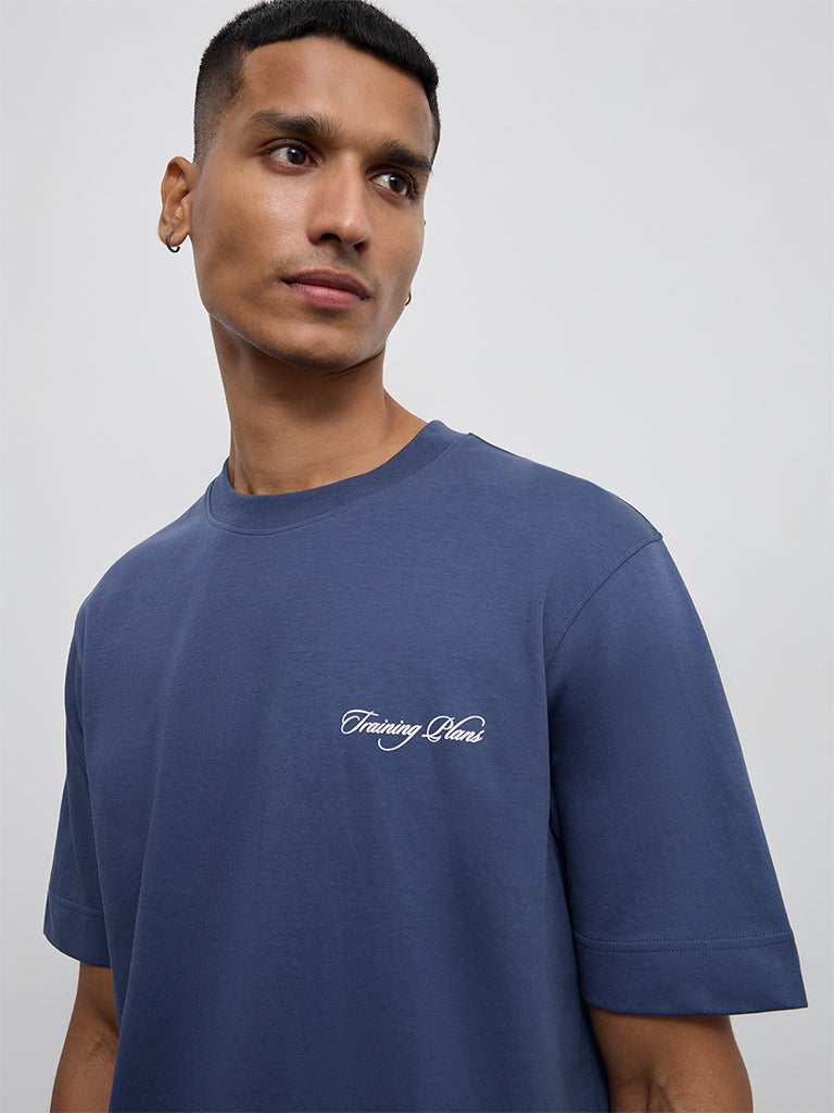 Nuoflexx Dark Blue Relaxed-Fit Cotton-Blend T-Shirt