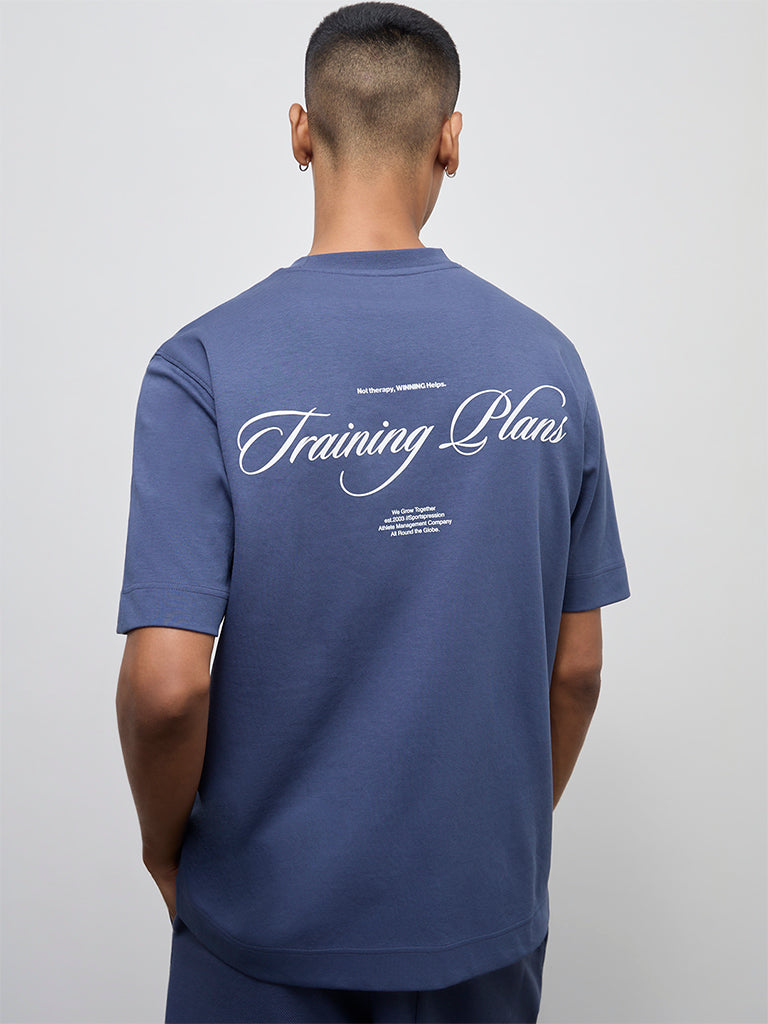 Nuoflexx Dark Blue Relaxed-Fit Cotton-Blend T-Shirt