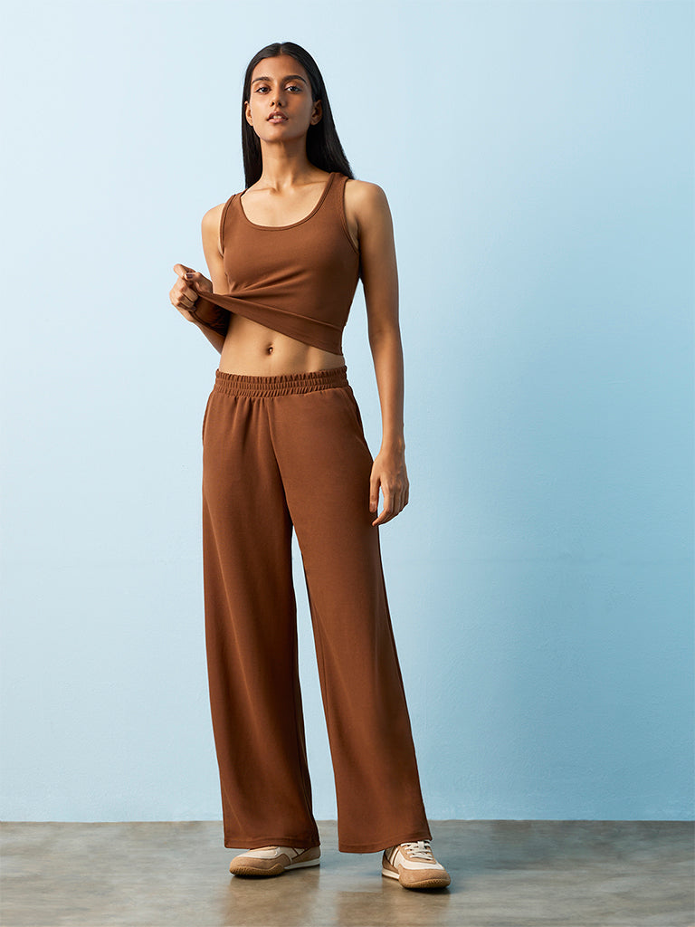 Nuoflexx Brown Self-Textured High-Rise Track Pants