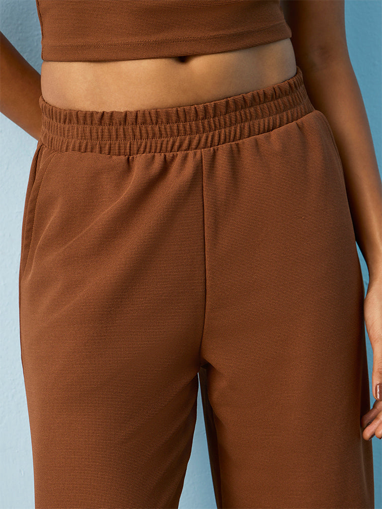 Nuoflexx Brown Self-Textured High-Rise Track Pants