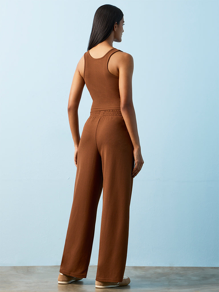 Nuoflexx Brown Self-Textured High-Rise Track Pants