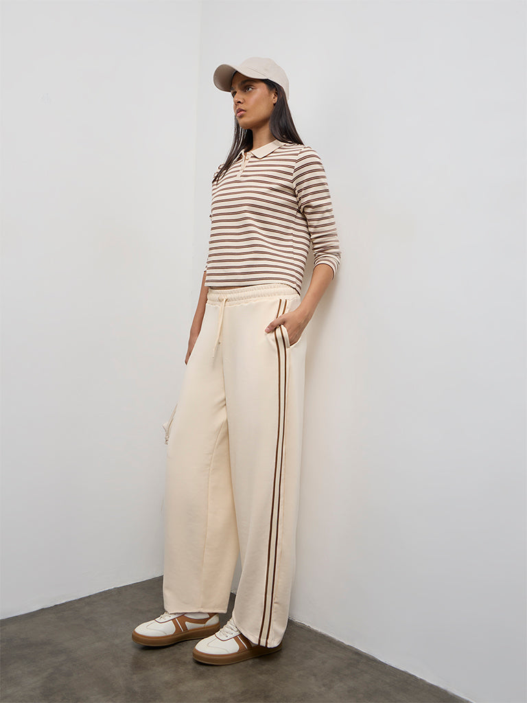 Nuoflexx Cream Striped High-Rise Pants