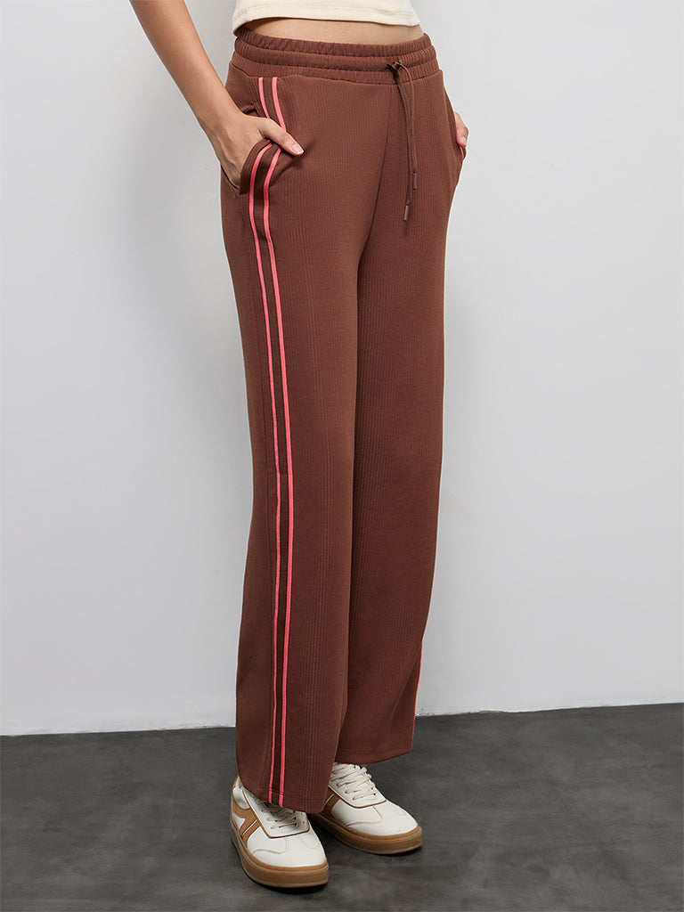 Nuoflexx Brown Striped High-Rise Track Pants