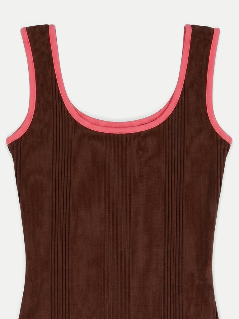 Nuoflexx Brown Ribbed Cotton-Blend Bodycon Dress