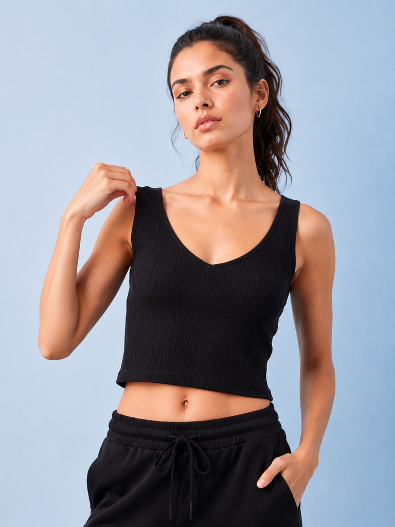 Nuoflexx Black Ribbed Top