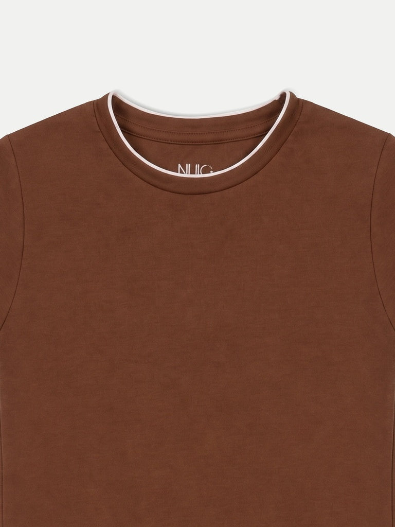 Nuoflexx Brown Solid T-Shirt