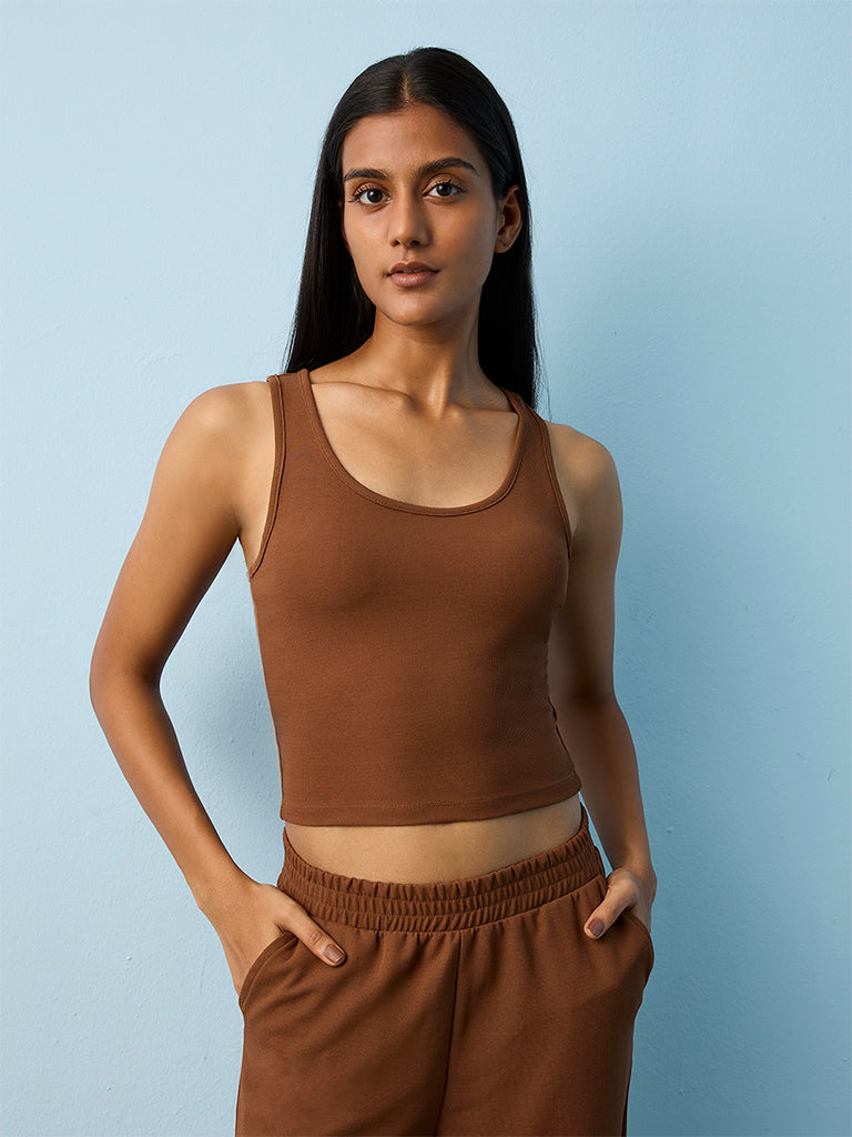 Nuoflexx Brown Solid Tank Top