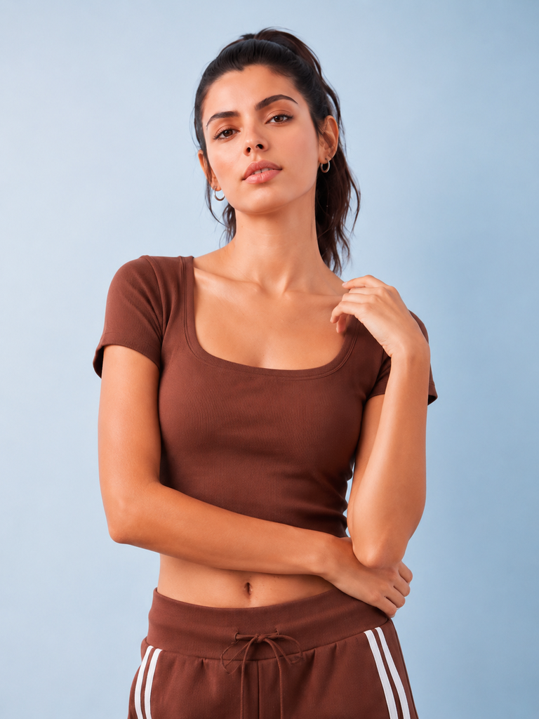 Nuoflexx Brown Ribbed Top