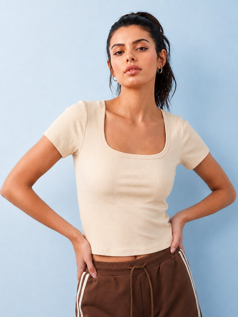 Nuoflexx Cream Ribbed Top