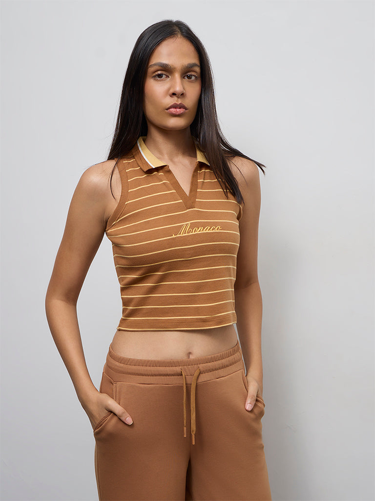 Nuoflexx Brown Striped Cotton T-Shirt