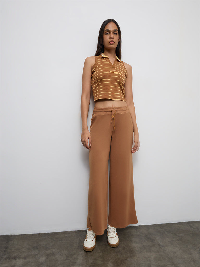 Nuoflexx Brown Striped Cotton T-Shirt