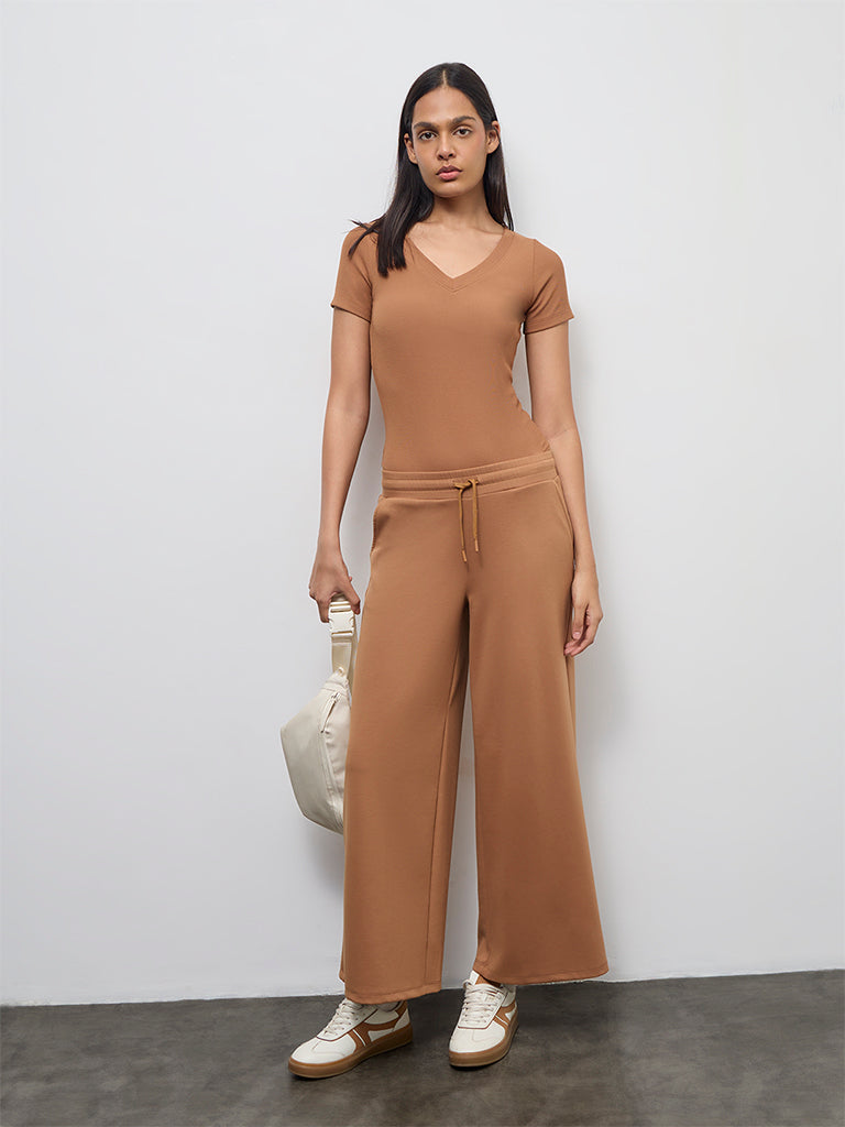 Nuoflexx Light Brown Ribbed Bodysuit